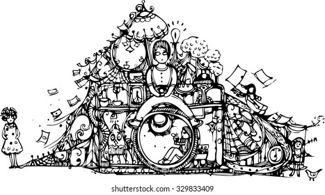 hand draw of imagination line art create for card 