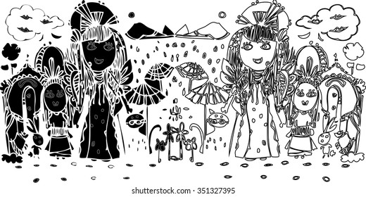 hand draw of imagination line art design