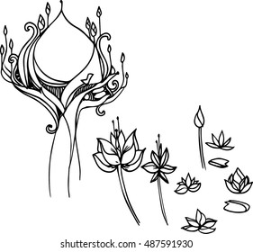 hand draw of imagination lotus design for card