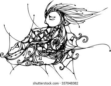 hand draw of imagination mask design in line art