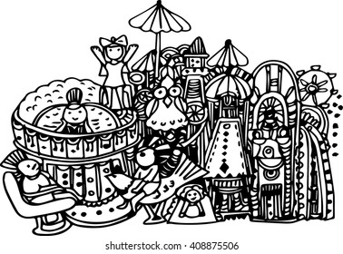 hand draw of imagination park in line art 