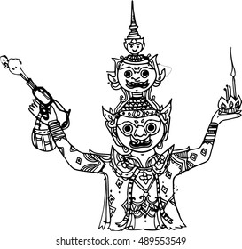 hand draw of imagination Thai giant create for cartoon book .Thai art design