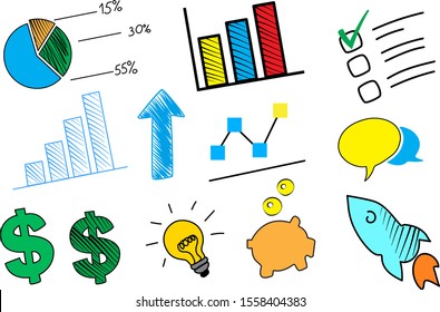 Hand draw Innovation doodles on white background.Concept for business, economic, innovation technology and startup.  Idea concept