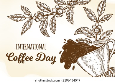 hand draw international coffee day illustration background