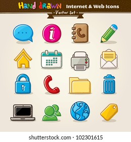 Hand Draw Internet And Web Icon Set. Vector illustration.