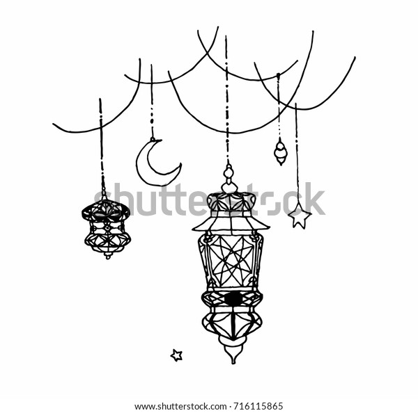 Hand Draw Islamic Lamp Illustration Stock Vector (Royalty Free ...