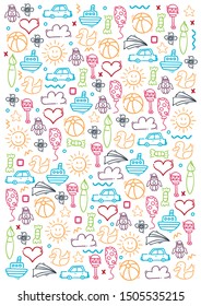 Hand draw Kids doodle background. Objects from a child's life