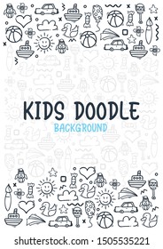 Hand draw Kids doodle background. Objects from a child's life