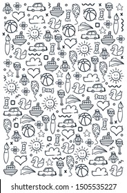 Hand draw Kids doodle background. Objects from a child's life