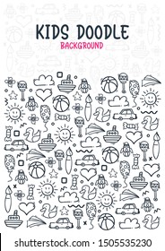 Hand draw Kids doodle background. Objects from a child's life