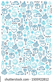 Hand draw Kids doodle background. Objects from a child's life
