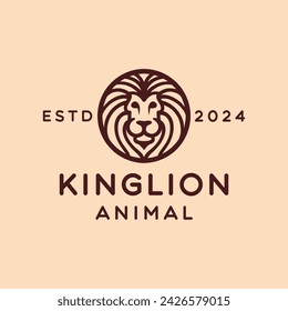Hand Draw King Lion Head Monoline Vector Logo Design Vintage