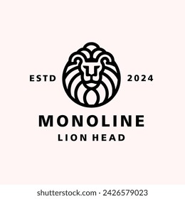 Hand Draw King Lion Head Monoline Vector Logo Design Vintage