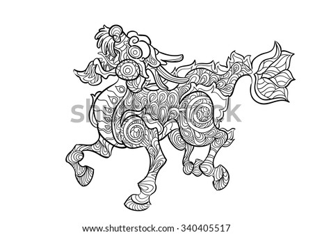 hand draw of Kirin in Zentangle style