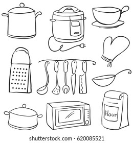 Hand draw of kitchen equipment doodles Hand draw of kitchen equipment doodles
