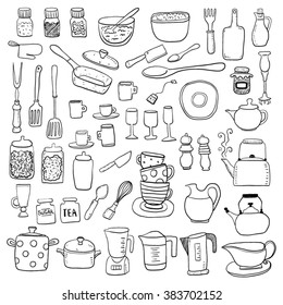 Hand draw kitchen utensils collection