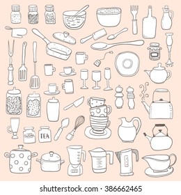 Hand draw kitchen utensils collection