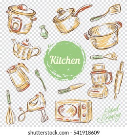 Hand draw kitchen utensils collection. Vector illustration.