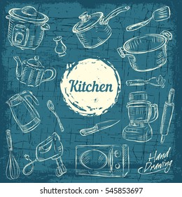 Hand draw kitchen utensils collection. Vector illustration.