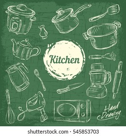 Hand draw kitchen utensils collection. Vector illustration.