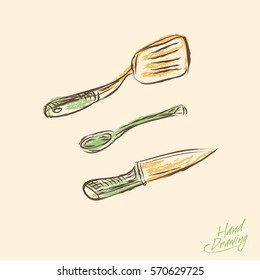Hand draw kitchen utensils collection. Doodles. Vector illustration.