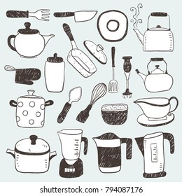 Hand Draw Kitchen Utensils Sketchy Collection Stock Vector (Royalty ...