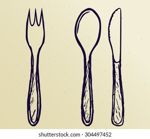 Hand draw knife spoon and fork