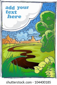 hand draw of landscape with space for text