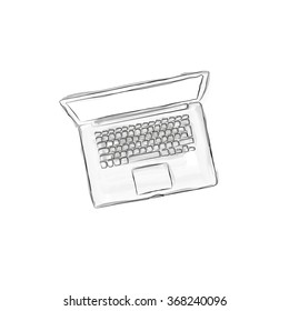 Hand draw laptop, line art with watercolor.