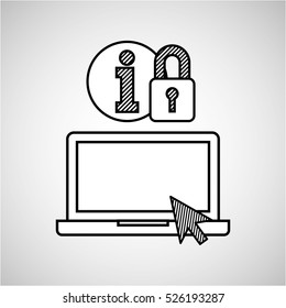 hand draw laptop security social network media vector illustration eps 10