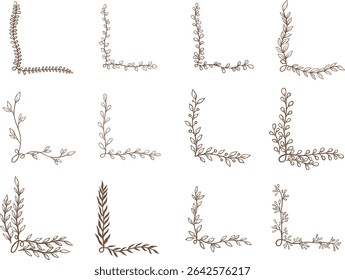 hand draw Leaf and ivy conner illustration for decoration on nature, healthy, tea drinks and organic life style concept.