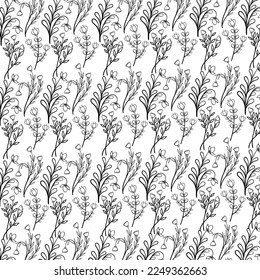 Hand Draw Leaves and Flower Pattern