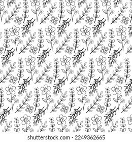 Hand Draw Leaves and Flower Pattern
