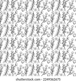 Hand Draw Leaves and Flower Pattern
