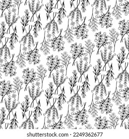 Hand Draw Leaves and Flower Pattern