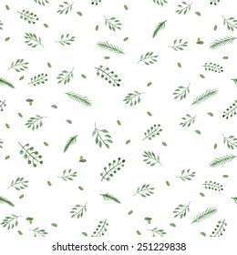 hand draw leaves seamless pattern. watercolor green leaves on a white background.