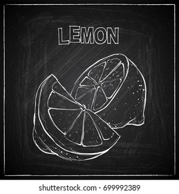 Hand draw of lemon on a chalkboard. Vector collection.