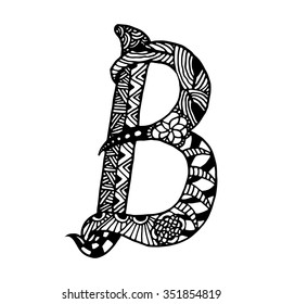 hand draw the letter B zentangle  and doodle floral patterns can be used for backgrounds, logo, flyers, gift cards, tatoo, printing on T-shirts