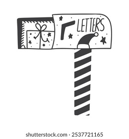 Hand draw letter box. Mail for Santa doodle vector illustration. 