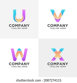 Hand draw letter u v w and x colorful circle in the middle of the letter
