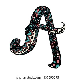 hand draw the letter A zentangl trend patterns painted in different colors can be used for backgrounds, flyers, gift cards, printing on T-shirts