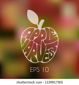 Hand draw lettering: "Apple harvest" in the form of the heart on bright  gradient background.Seasons greeting card or banner.Laser cut template.Vector illustration. EPS 10.