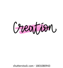 Dibujo manual con la letra "Creación". Emblema para estudio de arte, creatividad, educación, escuela, hobby, diseño. Elemento de diseño para logotipo, postal, fondo.