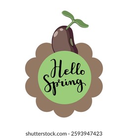 Hand draw lettering with a flat bean and the inscription - Hello Spring. For prints on t-shirts, covers, mugs, pillows.