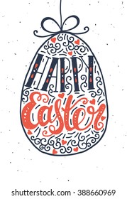 Hand draw lettering. Happy Easter. Vector illustration 