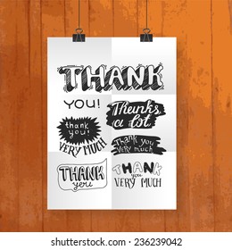 hand draw lettering thank you- poster one wood texture
