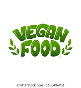 Hand draw lettering "Vegan food" on white background. Logo for eco product. Vector illustration. 