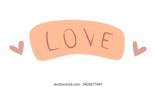 Hand draw lettering, word Love with hearts isolated on white. Peach Fuzz color.Vector illustration