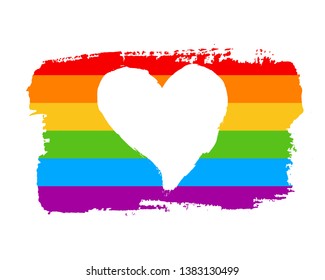 Hand draw LGBT pride flag in vector format. Rainbow flag with hand draw heart inside. LGBTQ love symbol. Concept design.