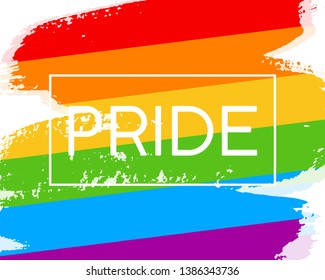 Hand draw LGBT pride flag in vector format. Rainbow flag with word PRIDE for poster. LGBTQ love symbol background. Concept design.